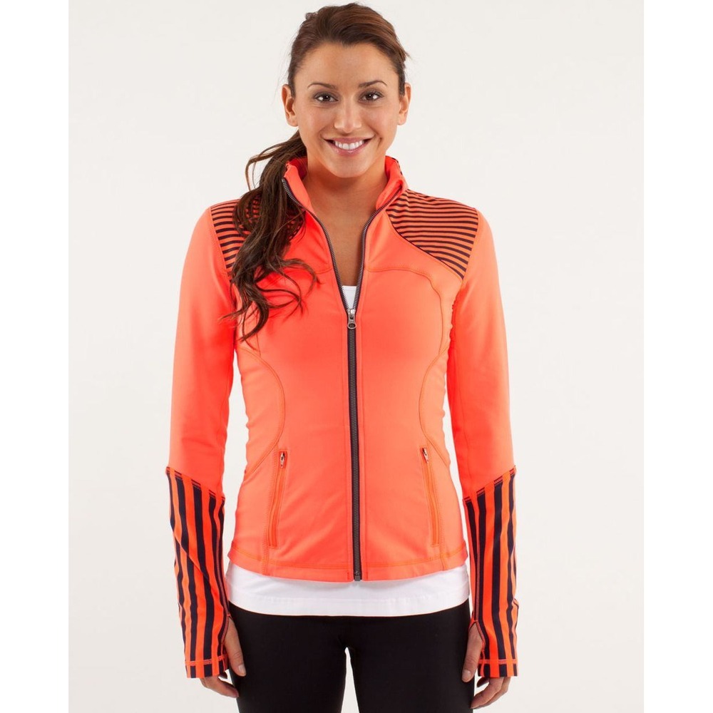 Lululemon Forme Jacket Light Flare Orange Striped Full Zip Yoga W4A24S Womens 8